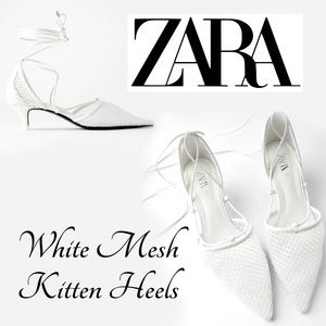 Zara White Mesh Netted Kitten Heels EU 39/ US 8  1